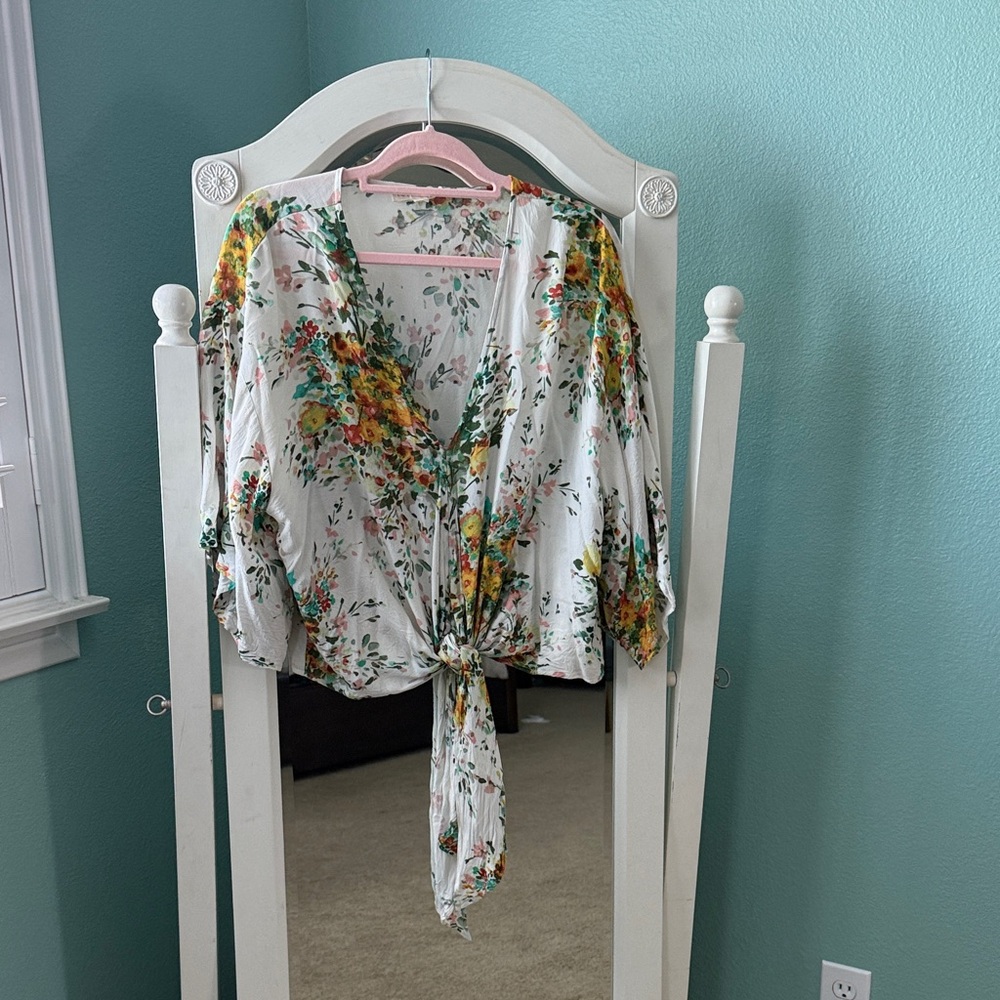 Lovestitch Floral V-Neck Tie-Front Blouse